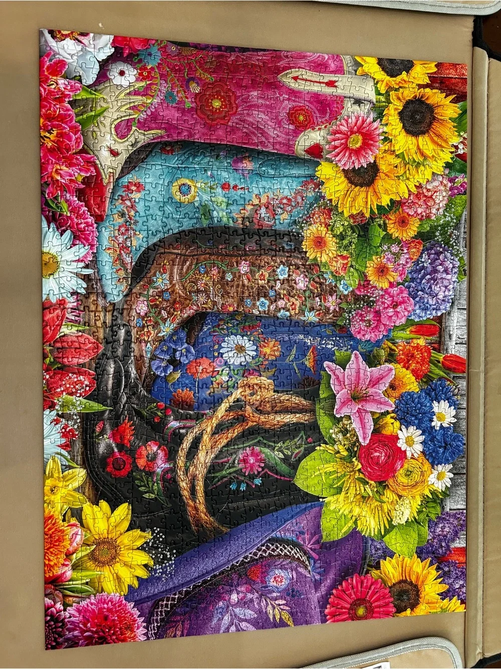 Buffalo David Bitton Multicolor Floral Cowgirl Boots Puzzle Art